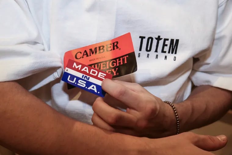 The "made in U.S.A." tags on Camber products for sale at Totem on South Street.