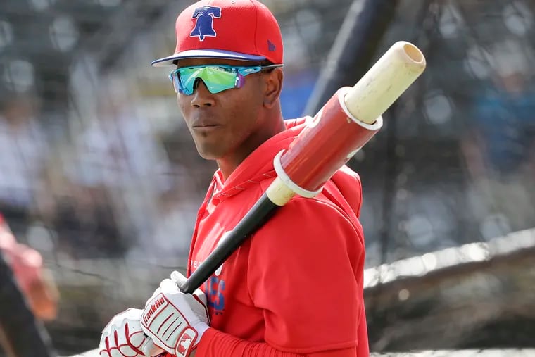 Phillies minor league infielder Luis Garcia prepares to bat during batting practice before the Phillies play the Pittsburgh Pirates in a spring training game on Thursday, March 14, 2019 at LECOM Park in Bradenton, FL.