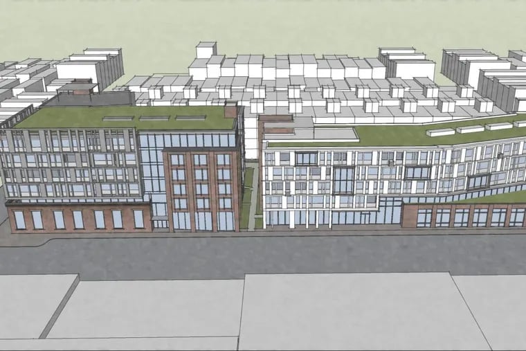Artist's rendering of apartment building planned at the former Frankford Chocolate Factory site on Washington Avenue in South Philadelphia between 21st and 22nd Streets.