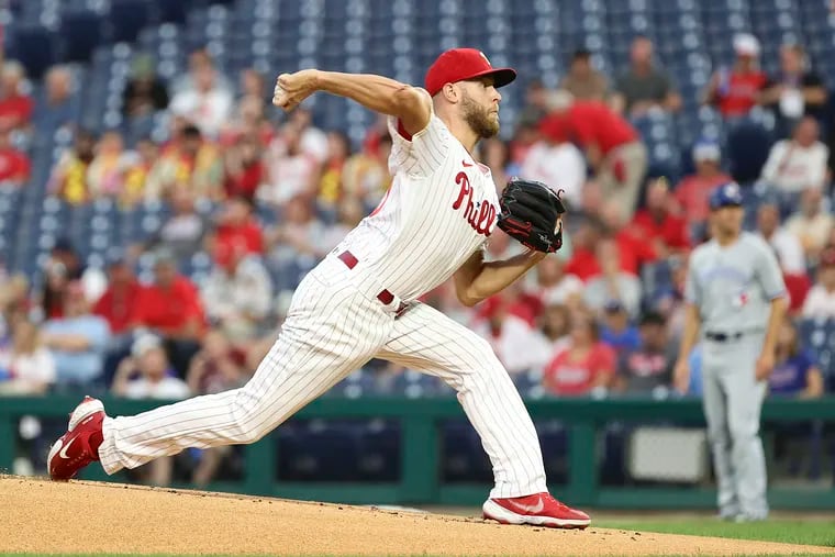 Phillies pitcher Zack Wheeler throws during the first inning against the Toronto Blue Jays at Citizens Bank Park on September 21, 2022 in Philadelphia, Pennsylvania. (Photo by Tim Nwachukwu/Getty Images)