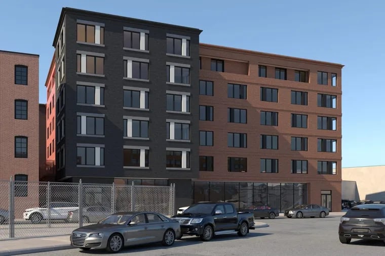 Artist's rendering of apartment building planned at Germantown Avenue and North American Street in Northern Liberties.