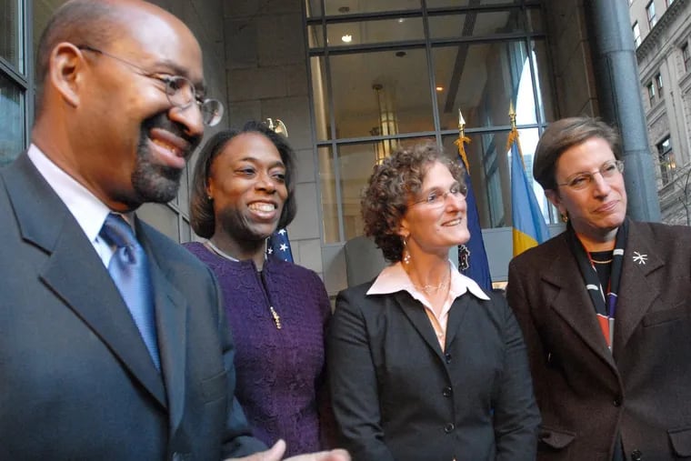 Amy Kurland (second from right) at the time of her appointment by Mayor Michael Nutter (left) to serve as  inspector general.
