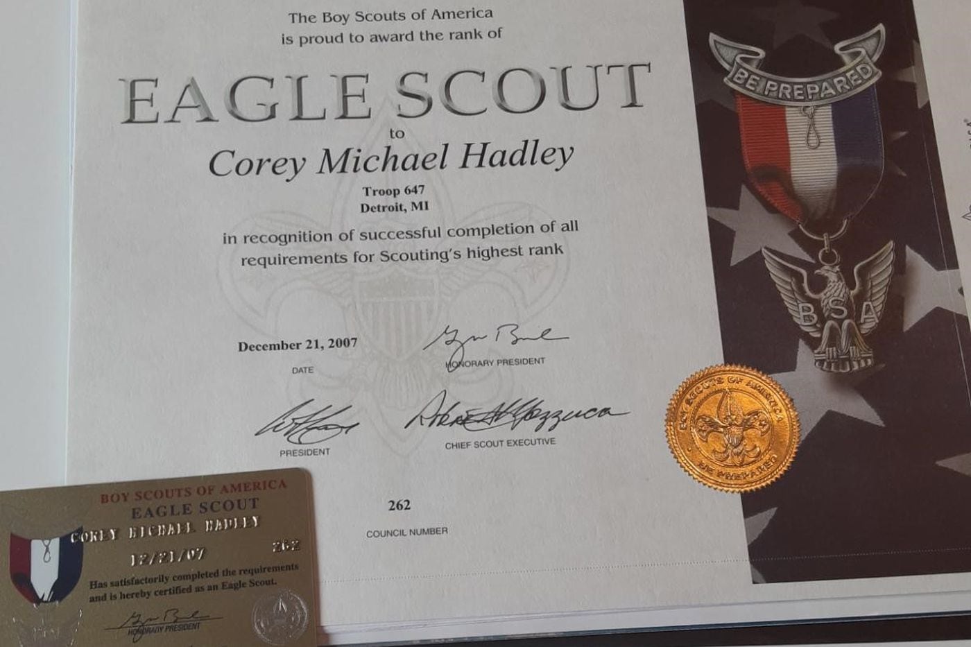 Mr. Hadley was an Eagle Scout at age 18.