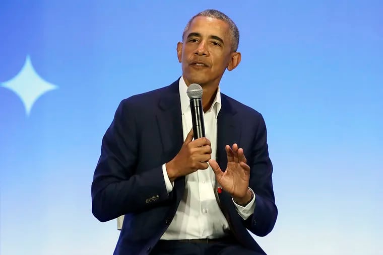FILE - Former President Barack Obama speaking at the My Brother's Keeper Alliance Summit in Oakland, Calif., last year.  He's back in the headlines because of a remark he made about an effort to defund the police.