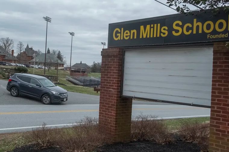 Faculty members at Glen Mills Schools depart Tuesday, April 2, 2019, after learning many had been targeted for layoff.  (ED HILLE / For The Inquirer)