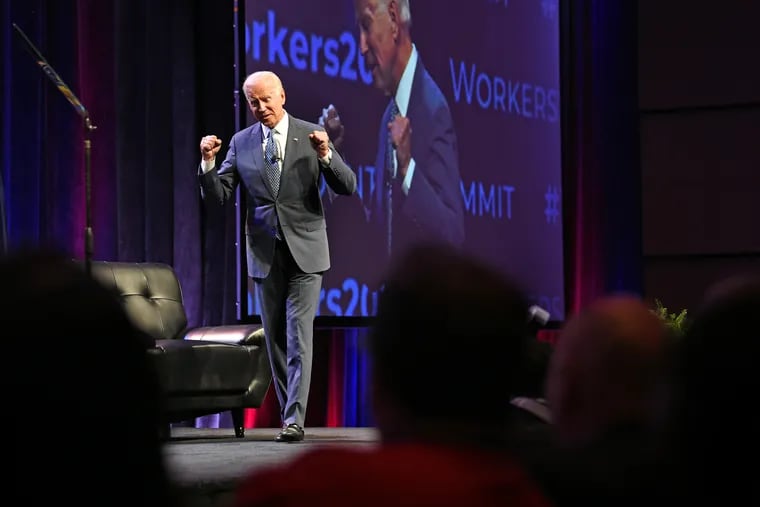 Former Vice President Joe Biden speaks  at the first-ever "Workers' Presidential Summit" at the Convention Center September 17, 2019. The Philadelphia Council of the AFL-CIO hosted the event for the 2020 Democratic Presidential nominees.