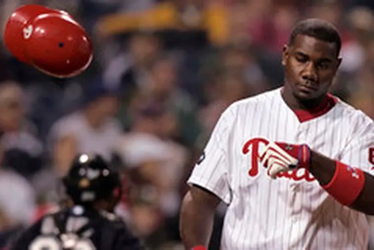 Ryan Howard hit just .221 with three home runs in April and showed signs of frustration.