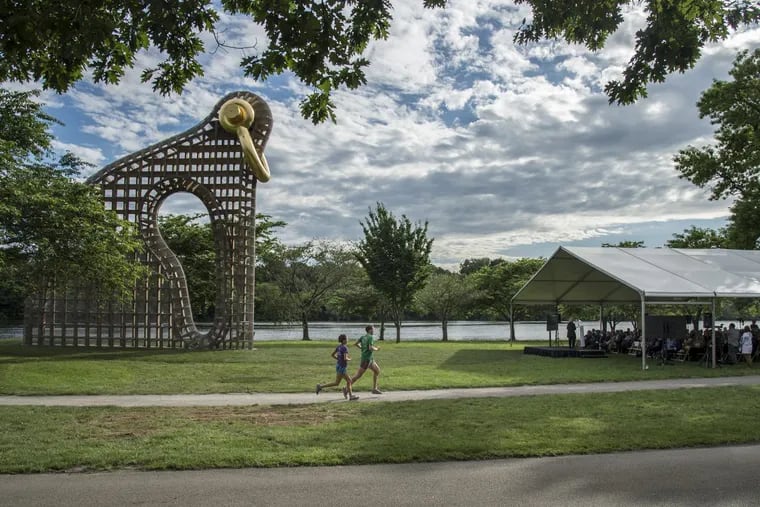 Martin Puryear’s “Big Bling” will stand sentinel along the Schuylkill through November.