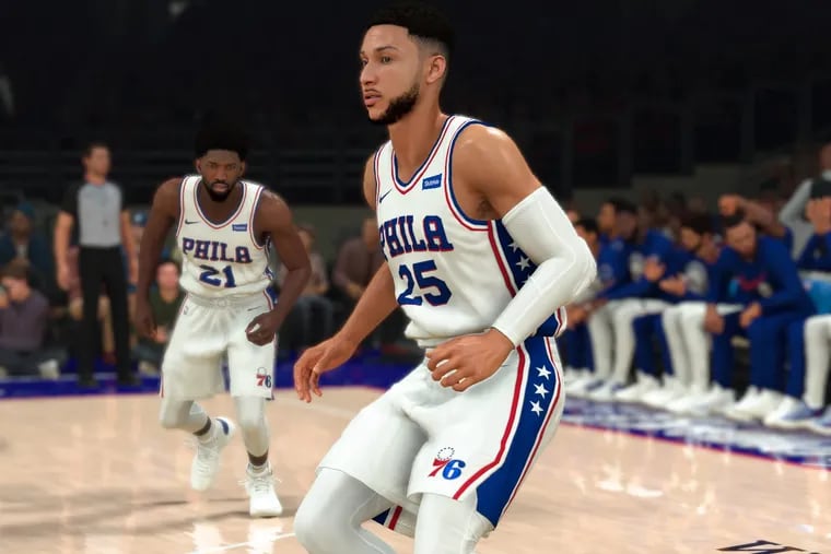 Sixers players Ben Simmons and Joel Embiid in NBA 2K20.