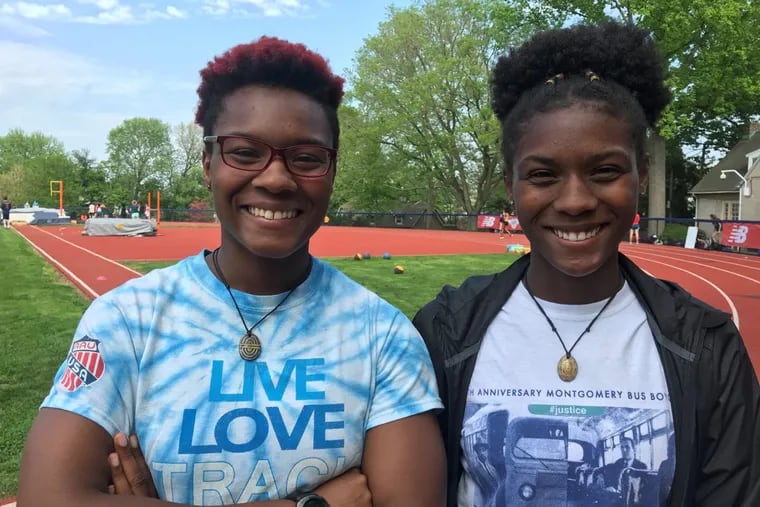 Teasha McKoy (left) and her twin sister, Portia McKoy, are track stars at Germantown Friends.
