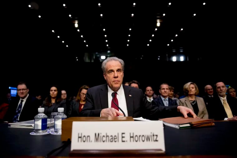 Department of Justice Inspector General Michael Horowitz arrives for a Senate Judiciary Committee hearing.