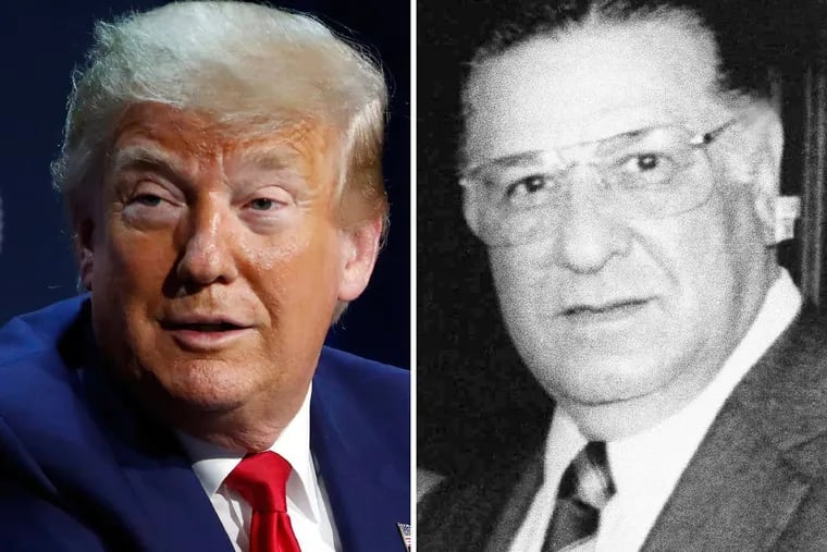 During a Fox News interview Thursday, President Donald Trump incorrectly said a racist phrase he used to target protesters originated from former Philadelphia Mayor and Police Commissioner Frank Rizzo (right)