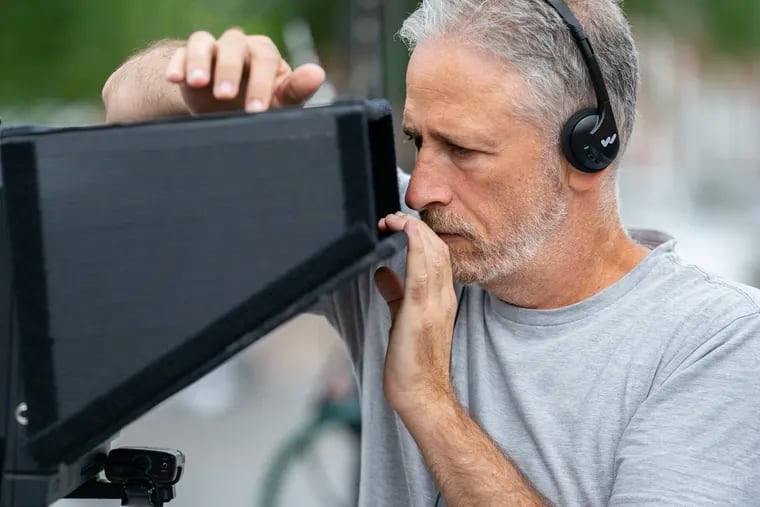 Jon Stewart, director, on the set during the filming of "Irresistible."
