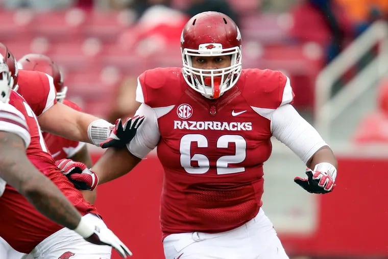 Johnny Gibson in action for Arkansas during a 2017 game against Mississippi State.