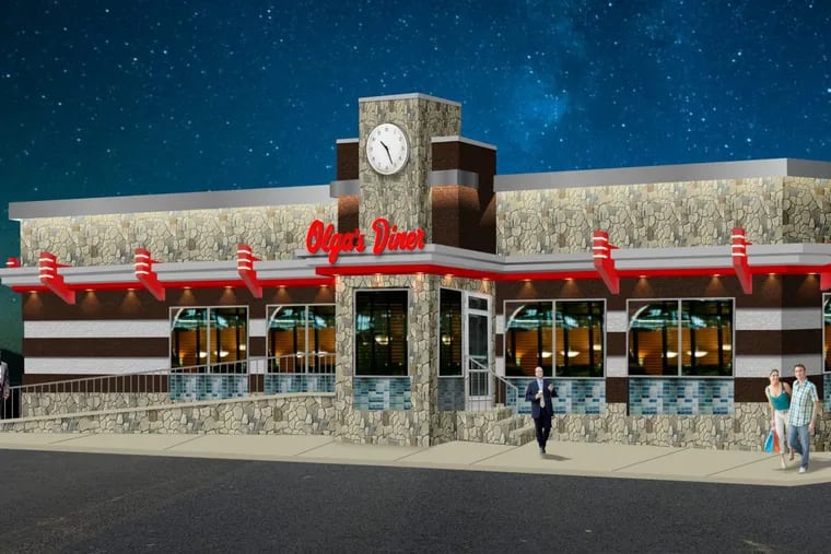 An artist's rendering of the new Olga's Diner that's being built on Route 73 at Baker Blvd.