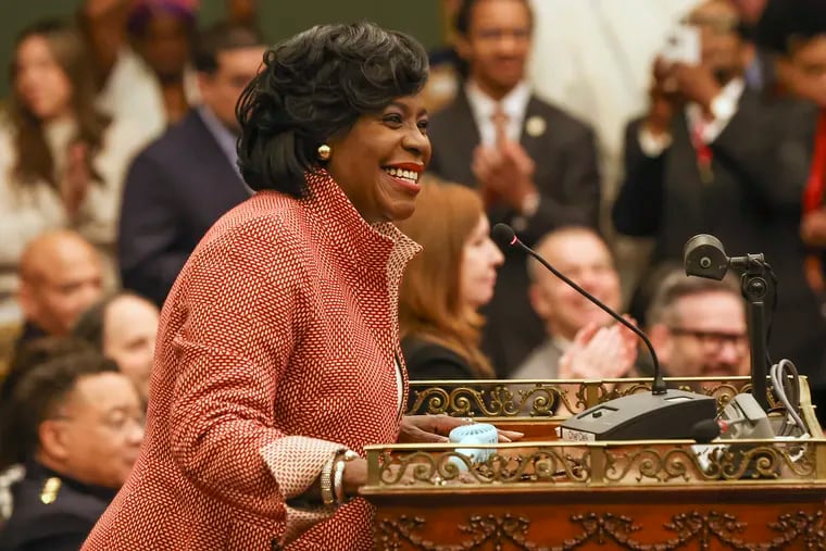 Philadelphia Mayor Cherelle L. Parker delivers her first budget address in City Council chambers in Philadelphia on Thursday.