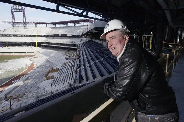 Former Phillies President David Montgomery looking out over the field from the unfinished press box at Citizens Bank Park on January 23, 2004.