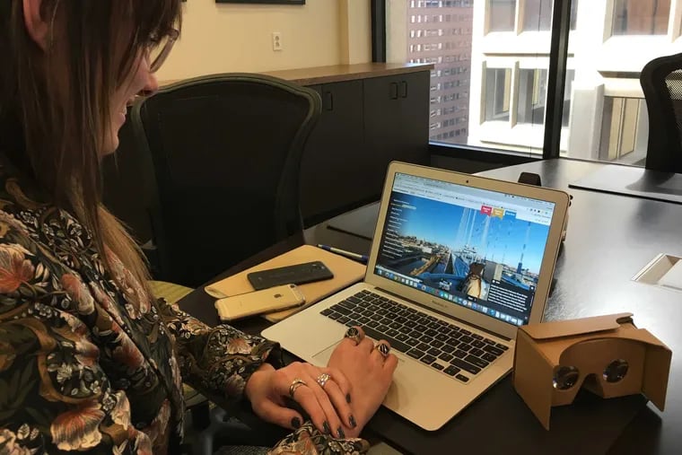 Visit Philadelphia&#039;s digital content director Kristina Jenkins demonstrates the Philadelphia Virtual Tour on a computer screen. You can also view it in a 360-degree fashion while wearing Google Cardboard goggles.