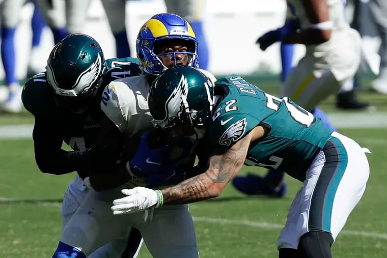Eagles linebacker Nate Gerry was exposed by the Rams defense in a 37-19 loss to Los Angeles at Lincoln Financial Field.