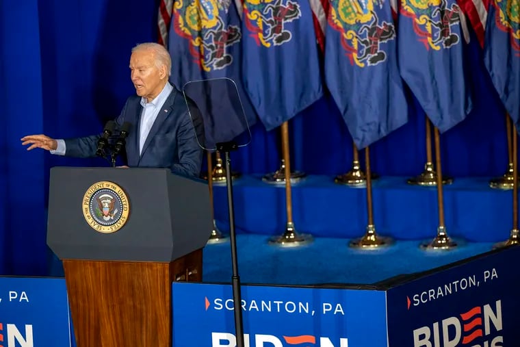 President Joe Biden at the Scranton Cultural Center at the Masonic Temple Tuesday Apr. 16, 2024, on the first stop in his three-day Pennsylvania campaign tour, a week before the primary election