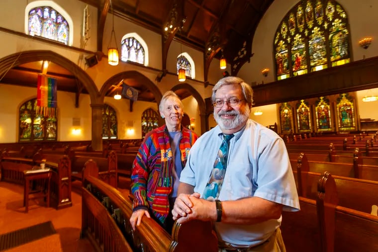 Rev. Bob Coombe, pastor of First United Methodist Church of Germantown, right, and Marion Brown, left, who was close to the Guatemalan family who took sanctuary in the church in the 1980s,