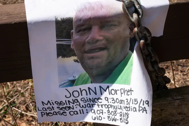 A missing poster for John Carlton Morphet, in Ridley Creek State Park