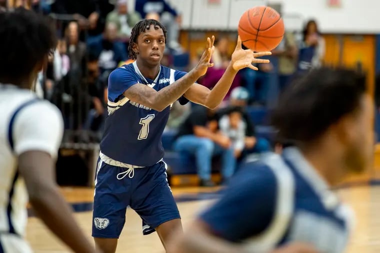 Math Civics and Science charter’s Nasseem Wright, who is a Division I recruit, plays in game again Cheltenham High School Tuesday Dec. 6, 2022.