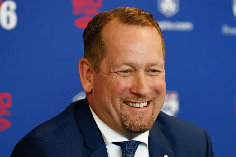 New Sixers Head Coach Nick Nurse smiles during an introduction press conference at the Seventy Sixers Practice Facility in Camden, New Jersey on Thursday, June 1, 2023.