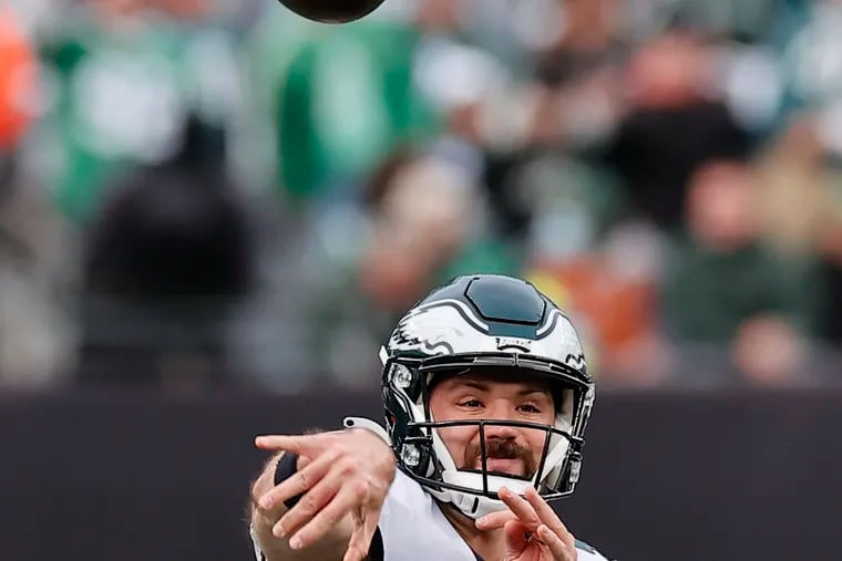 Eagles quarterback Gardner Minshew throws the football against the New York Jets on Sunday, December 5, 2021 at MetLife Stadium in East Rutherford, New Jersey.