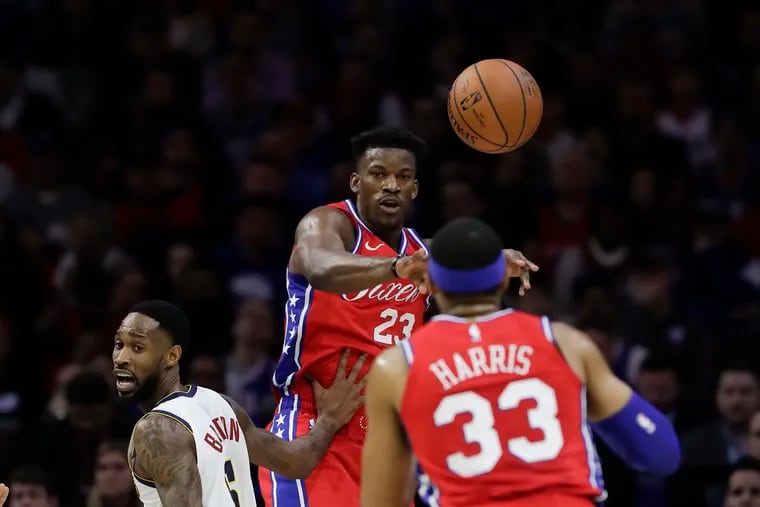 The Sixers will learn more much they've improved after acquiring Jimmy Butler (23) and Tobias Harris in separate trades when the team faces the Milwaukee Bucks on Sunday.