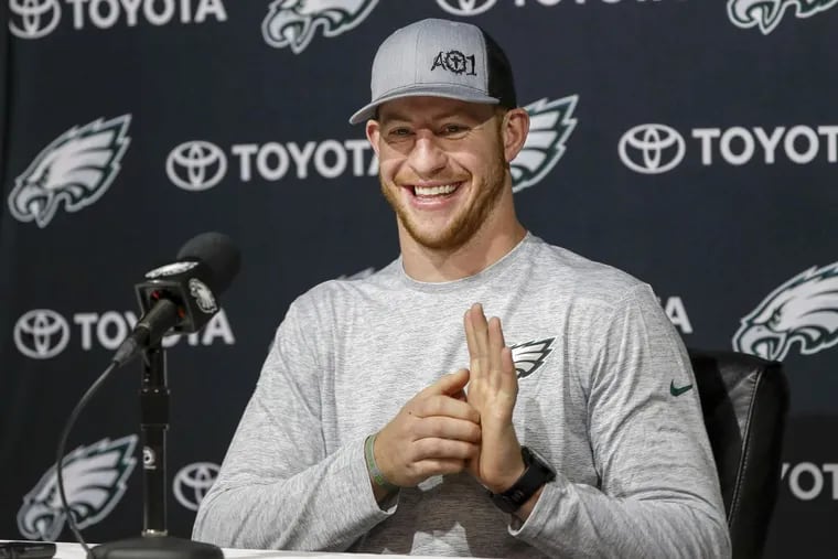Vegas Vic says those who jump on the Eagles this week will be smiling just like quarterback Carson Wentz. YONG KIM / Staff Photographer