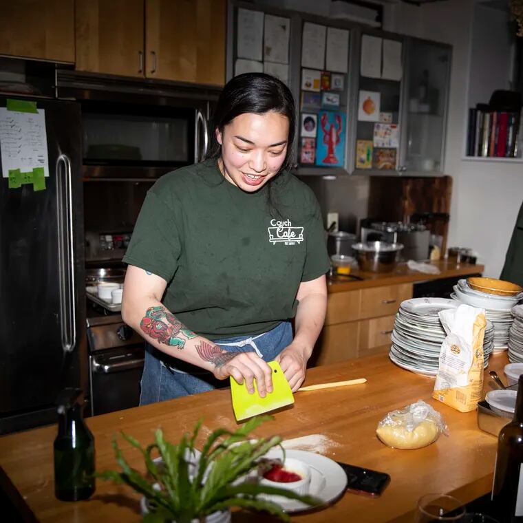Liz Grothe preps noodles for Spaghetti Western night at Couch Cafe at her apartment in Philadelphia, Pa. on Tuesday, May 30, 2023. Couch Cafe is a supper club that Grothe, a sous-chef at Fiorella, hosts at her apartment. 
