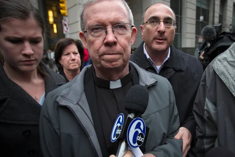 Monsignor William Lynn leaves the Criminal Justice Center in Philadelphia on Monday, January 6, 2014. Monsignor Lynn was released from prison after his conviction was reversed.