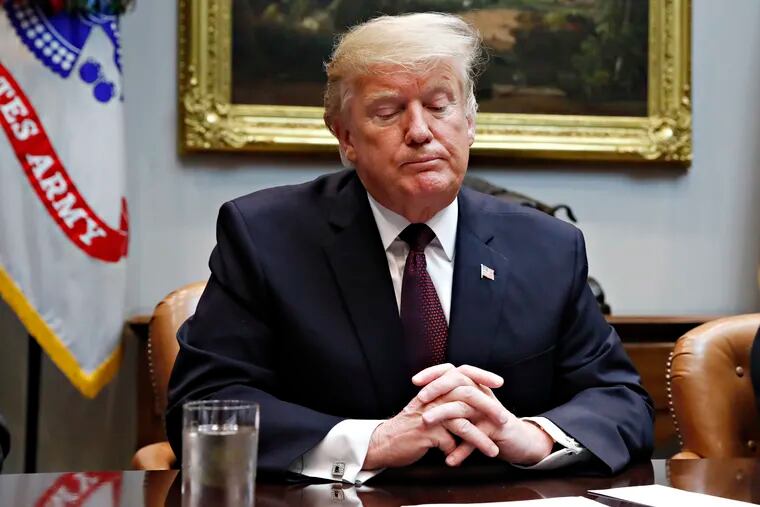 President Donald Trump pauses while speaking during a healthcare roundtable in the Roosevelt Room of the White House, Wednesday, Jan. 23, 2019, in Washington. (AP Photo/Jacquelyn Martin)