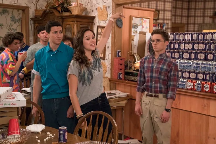 Sean Giambrone (right) with Hayley Orrantia (center) and Sam Lerner on the sixth season premiere of "The Goldbergs," airing on ABC at 8 p.m. Wednesday, Sept. 26