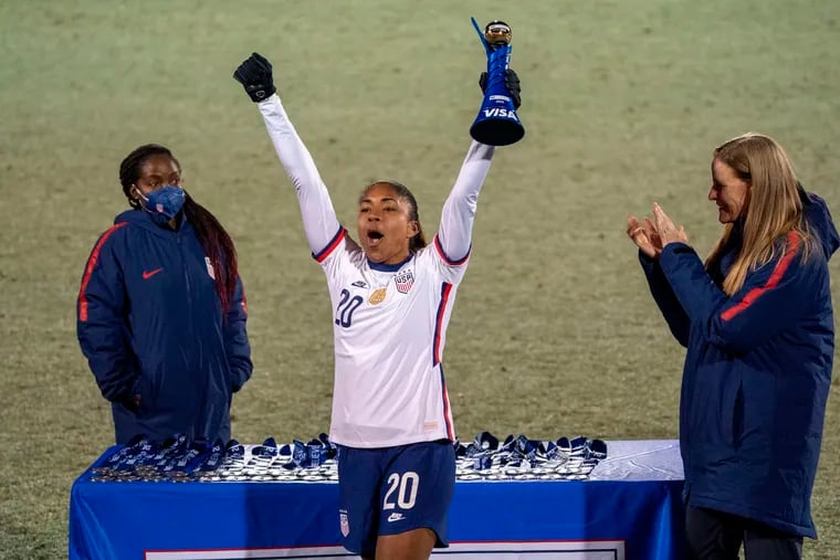 After helping the U.S. women's soccer team win the SheBelieves Cup this month, Catarina Macario is likely to come to the Philly area with the national team in April.