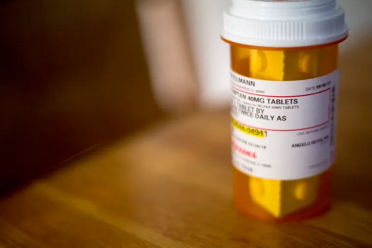 John Ellmann's prescription for Relpax, a medicine used to treat migraine headaches. (Alyssa Pointer/Chicago Tribune/TNS)