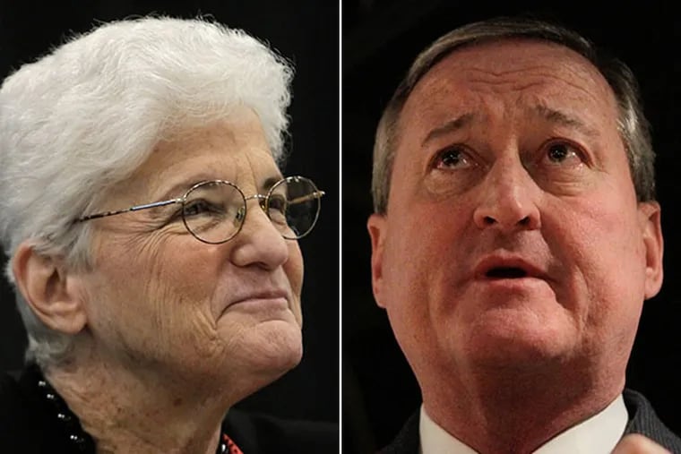 Lynne Abraham, left, and Jim Kenney, candidates for mayor. ( STEPHANIE AARONSON / Staff photographer )