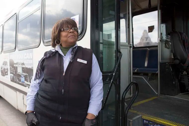 Angela Barnes has been driving for SEPTA for 27 years and always greets her early-morning passengers with good cheer.