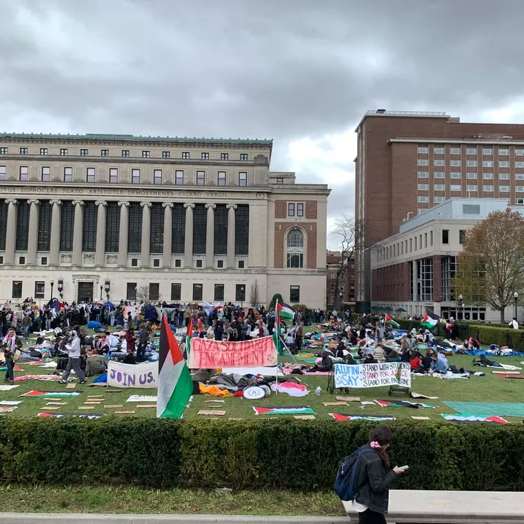 Protesters gather at Columbia University on Friday.