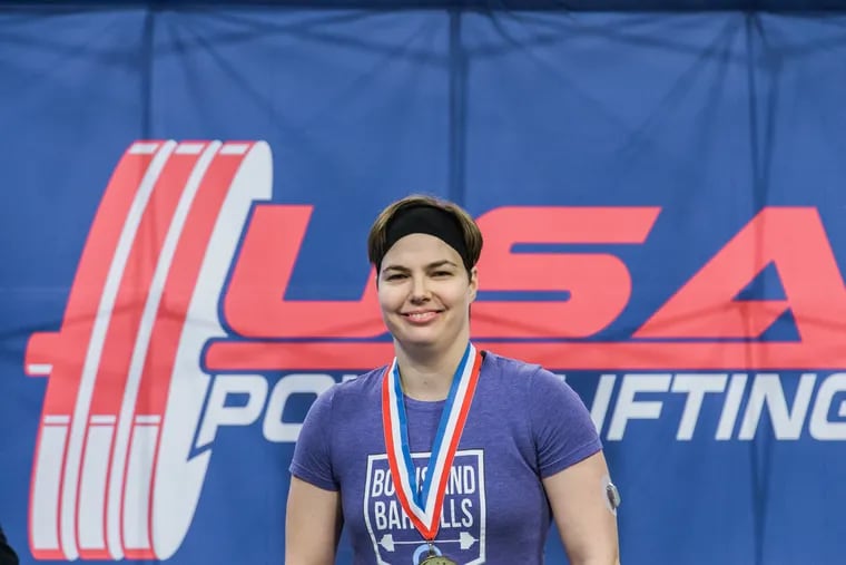 Rosalind Sutch after the USAPL 2016 Philadelphia Love Championship, her first competition, where she won an uncontested gold medal and totaled 766 pounds.  