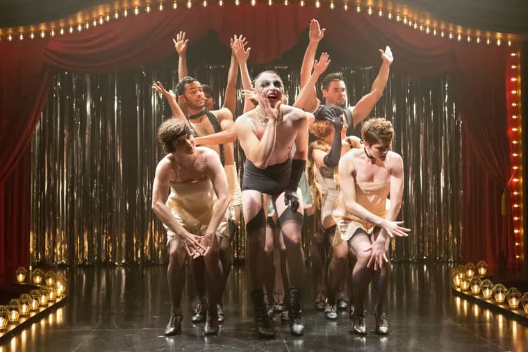John Jarboe (center) as the Emcee, with the cast of “Cabaret” at the Arden Theatre Company, through Oct. 22.