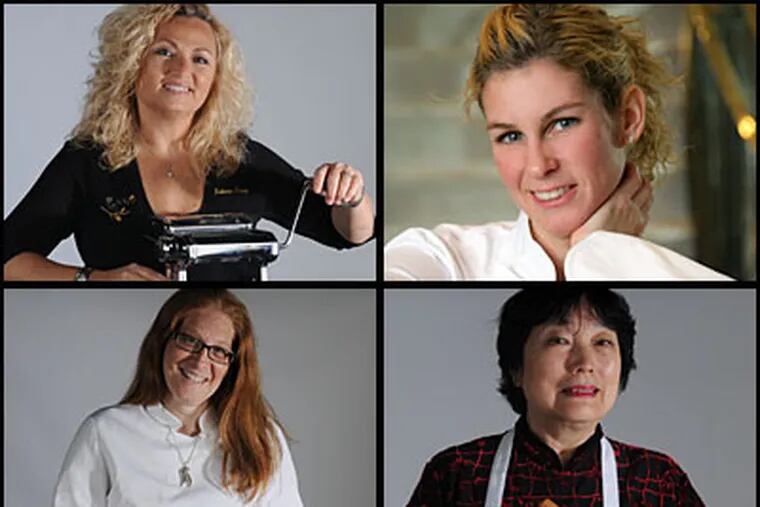 Some of Philadelphia's female chefs, clockwise from top left: Roberta Adamo, Penne Restaurant & Wine Bar; Jennifer Carroll, 10 Arts at the Ritz-Carlton and "Top Chef" contestant; Margaret Kuo, Margaret Kuo's Wayne; Alison Barshak, Alison Two. (Photos of Adamo, Kuo and Barshak by Sarah Glover / Staff Photographer)