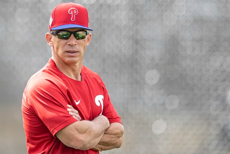 Phillies manager Joe Girardi looks on during spring training workouts on Wednesday at BayCare Ballpark.
