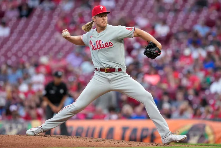 Phillies starting pitcher Noah Syndergaard throws during the third inning of the team's baseball game against the Cincinnati Reds on Monday, Aug. 15.