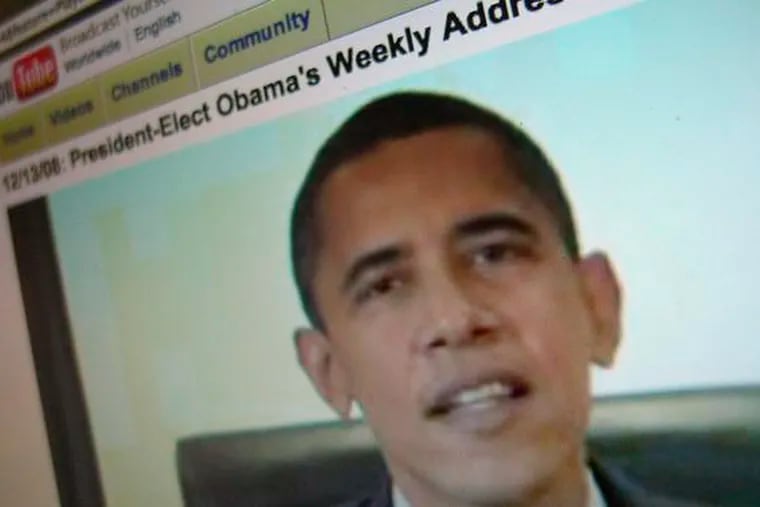 President-elect Barack Obama is seen on YouTube in Chicago making his weekly radio address on Saturday.