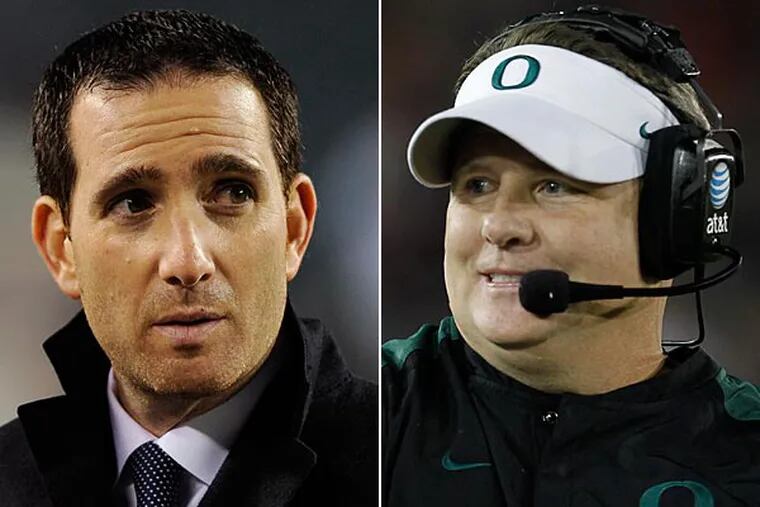 Eagles general manager Howie Roseman (left) and head coach Chip Kelly (right). (AP Photos)