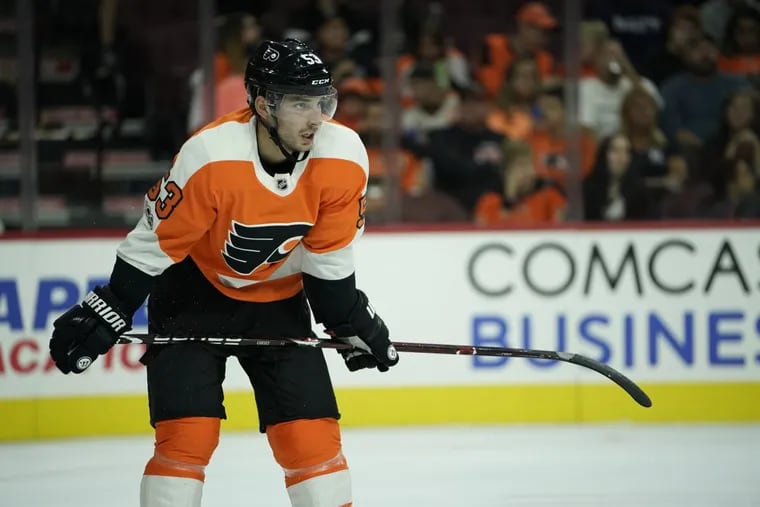 Shayne Gostisbehere was injured in the third period of Sunday’s preseason game.