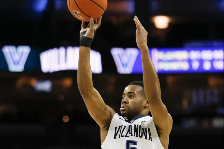 Villanova guard Phil Booth (5) in action during an NCAA college basketball game against DePaul, Wednesday, Feb. 21, 2018, in Philadelphia. (AP Photo/Laurence Kesterson)