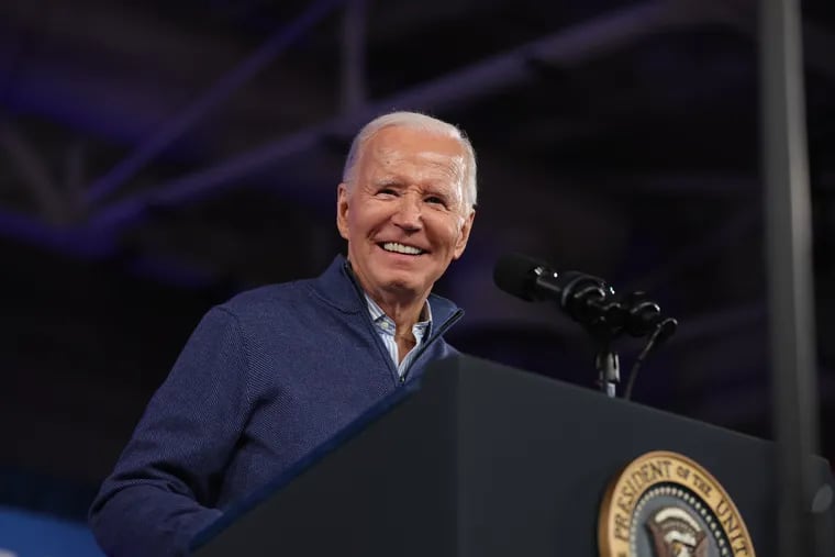 President Joe Biden delivers a speech at Strath Haven Middle School in Wallingford on Friday, March 8, 2024. He will return to Pennsylvania twice more next week.